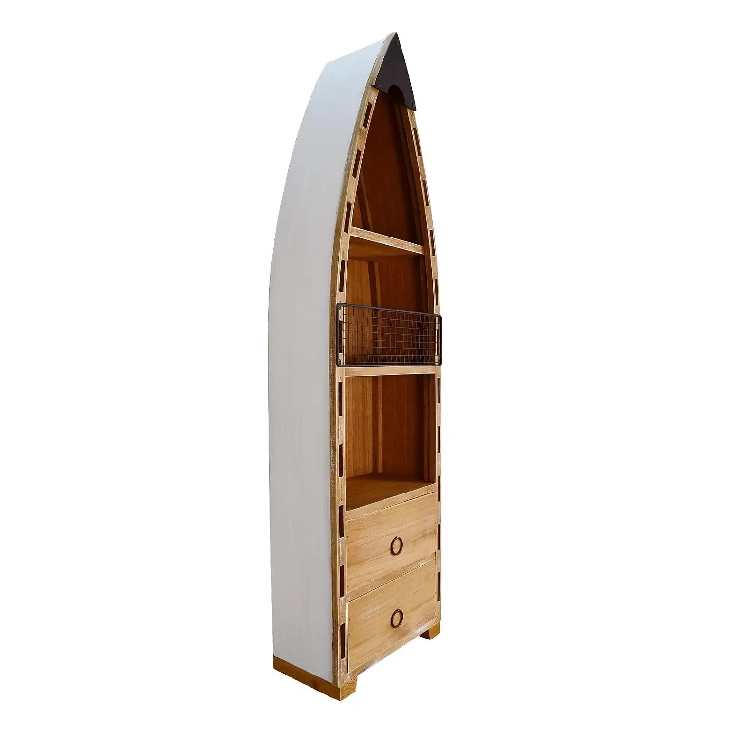 Rustic Wood Boat Cabinet 2 Shelves & 2 Drawers 45.3 Inch Nautical Beach Bathroom Wall Display Storage, Customized