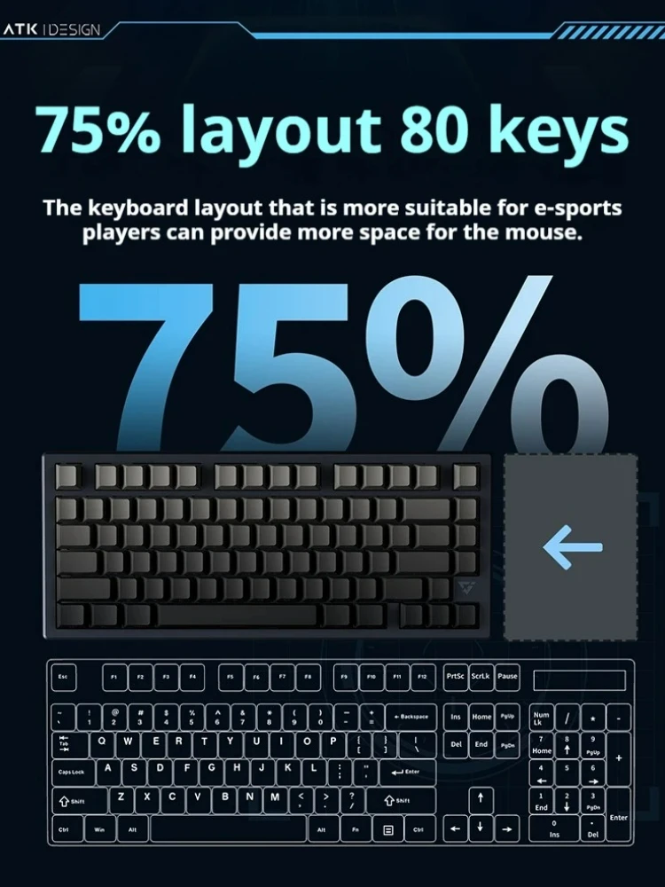 ATK VXE V75X لوحة المفاتيح الميكانيكية لوحة مفاتيح الألعاب المخصصة ثلاثة أوضاع توصيل مفتاح كامل قابل للتبديل السريع ملحقات ألعاب الرياضات الإلكترونية