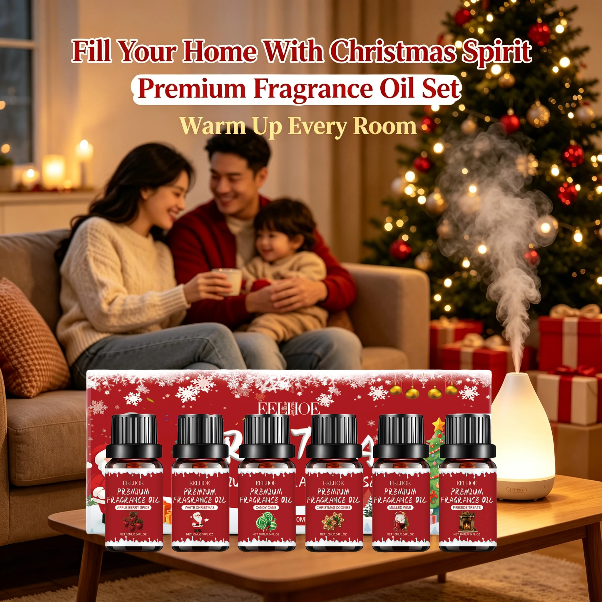 Home Fragrance Diffuser Oil - Set de Aceites Aromáticos Premium Navideños