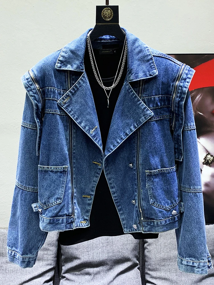 PFHQ Loose Niche Design Shoulder Pad Men\'s Trendy Casual Denim Coat High Quality Street Elegant 2023 Spring Stylish Jackets New