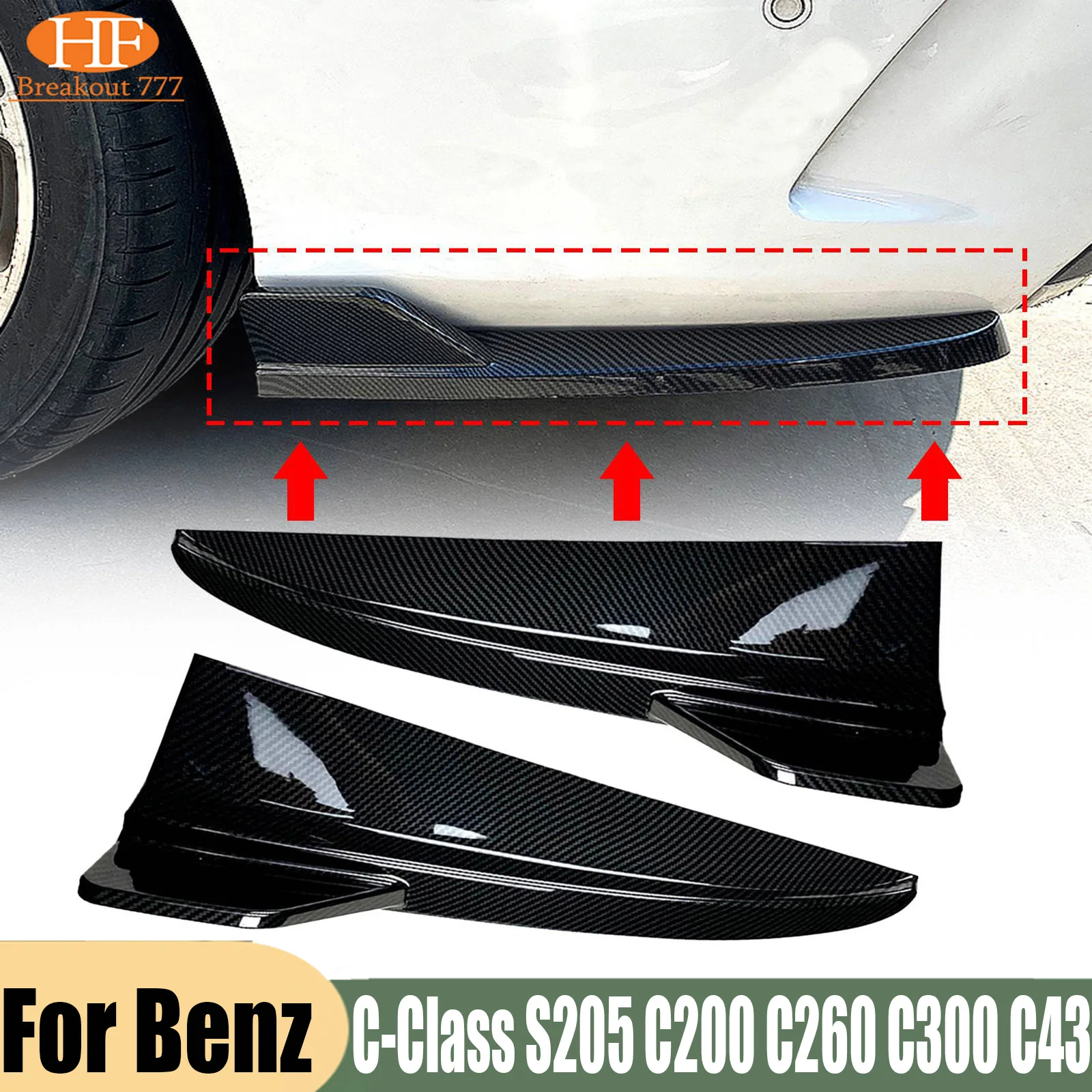 Car Rear Bumper Canard Lip Splitter Side Vent Kit For Mercedes-Benz C-Class S205 C200 C260 C300 C43