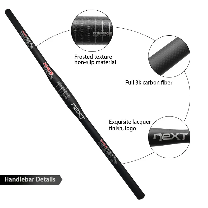 Race Face Next 3K Matte Carbon Handlebar Flat Mountain Bike Bicycle Bars 31.8mm Widths 600-760mm for Performance Cycling