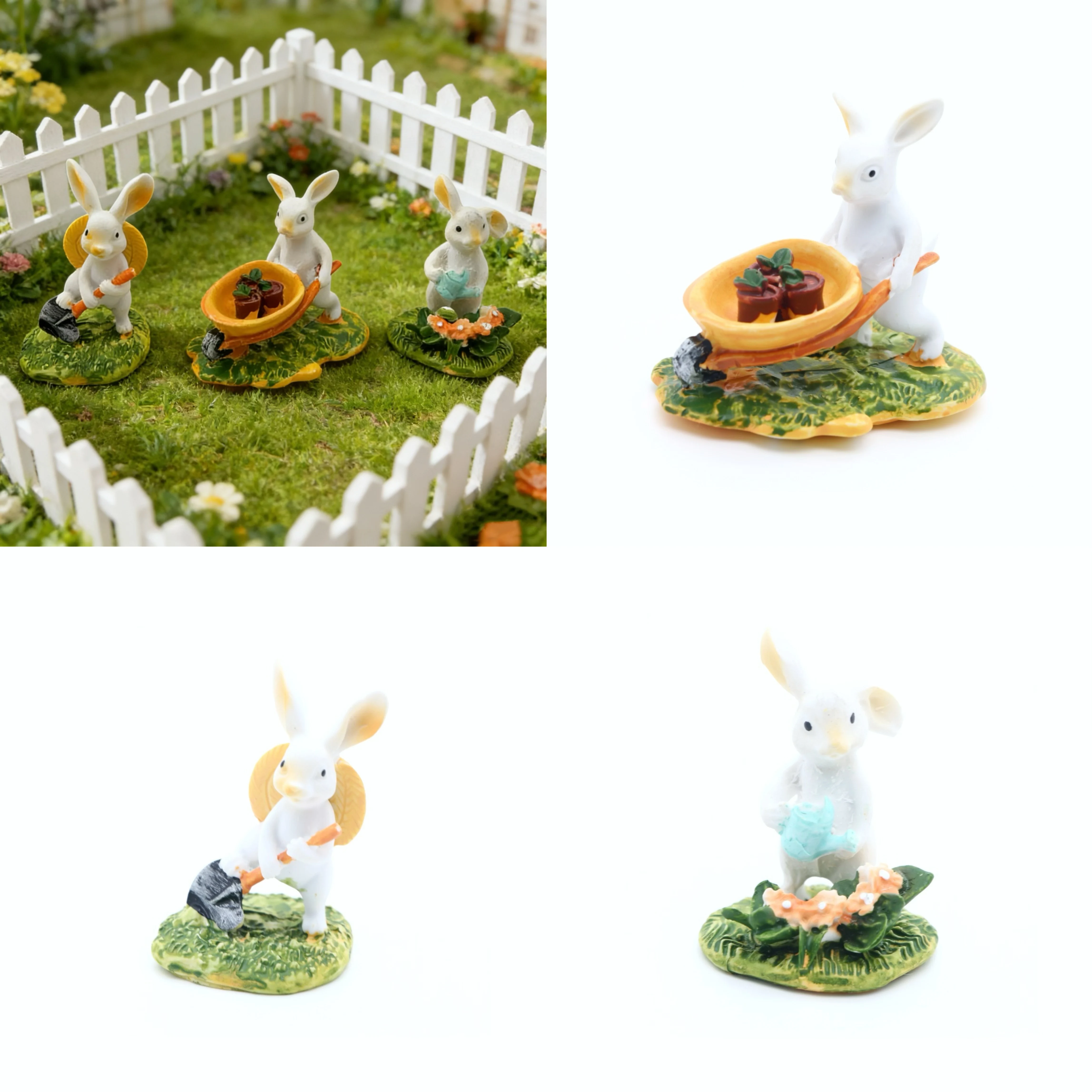 1Pc 1:12 Dollhouse Miniature Gardening Rabbit Figurines Resin Bunny Garden Micro Landscape Ornaments for Fairy Yard DIY Decor