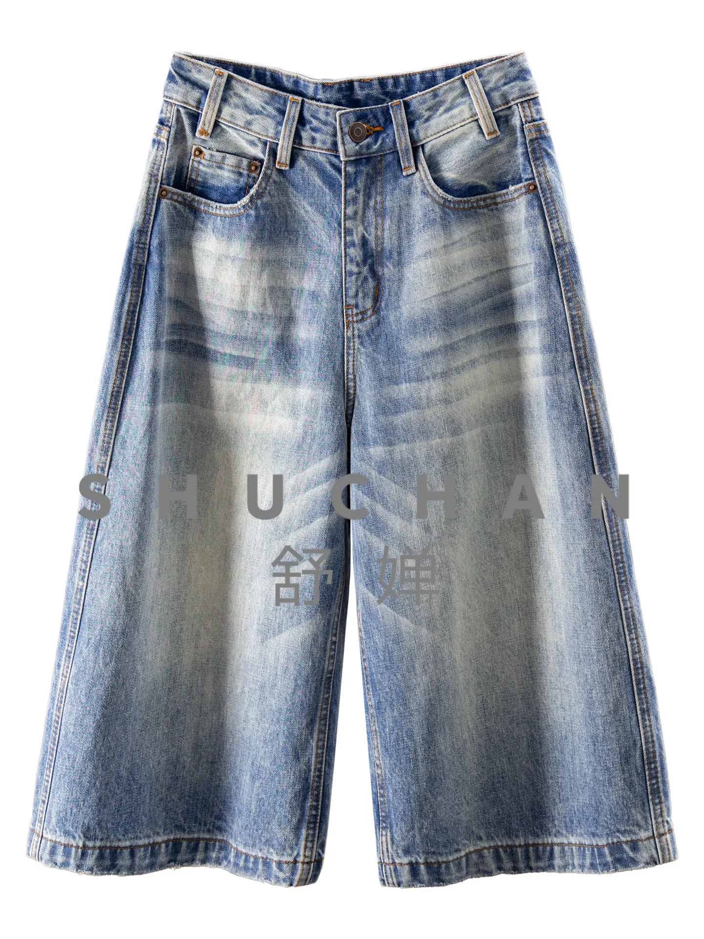 Beautiful Legs Fashionable Essence Jeans Washed 100 Cotton Straight Wide Legs Seven-point Denim Pants Women 23W0