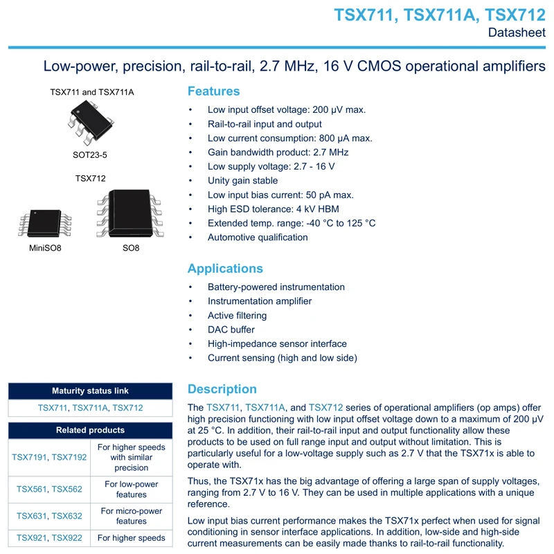 TSX712IDT TSX712 SOP-8 TSX712ID Stromsparender, präziser Rail-to-Rail-2,7-MHz-16-V-CMOS-Operationsverstärker-Chip – Detail 2