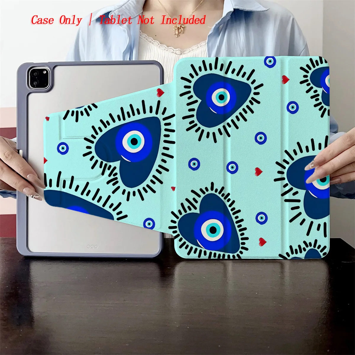 حافظة كمبيوتر لوحي بنمط عيون زرقاء بخلفية سماوية - واقي نحيف مقاوم للخدش لجهاز Apple iPad #2