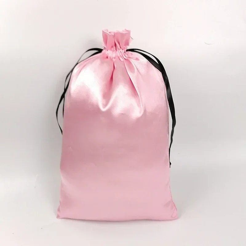 

Custom Logo Sachet Pink Silk Satin Gift Bags Hair Extensions Packaging Pouch Jewelry Wigs Makeup Cosmetic Shoe Dustproof Bag 50p