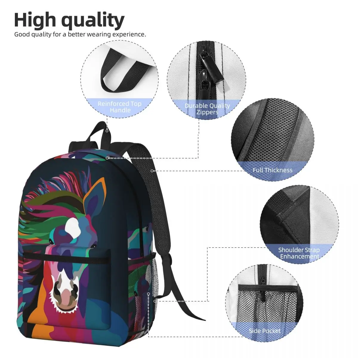 Horse Running Backpack Daypack Large Capacity Children BookBag School Bag Shoulder Bags for Men Women