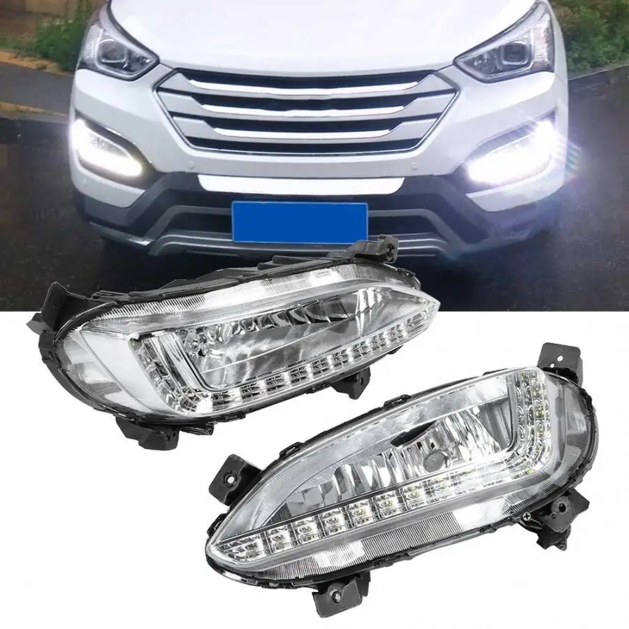 LED Fog Light For Hyundai Santa Fe Maxcruz 2013 2014 2015 2016 Fe IX45 LED DRL Headlight Front Bumper Lamps Car Day Running Lamp