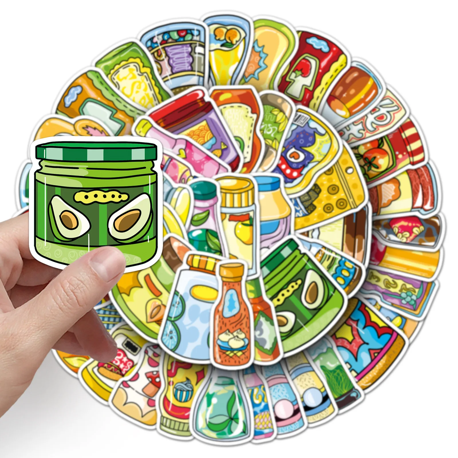 50 Pcs Sauce Stickers Cartoon Creative Condiment Theme Waterproof For Wall Refrigerator Laptop Scrapbooking