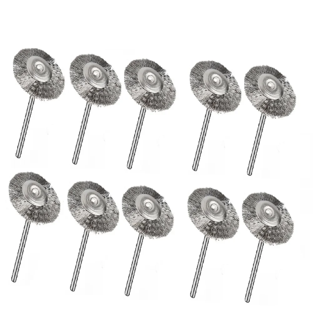 10Pcs/set 5x3mm Stainless Steel Wire Brush Wheel For Mold Grinder Electric Rotary Drill Polishing Tool