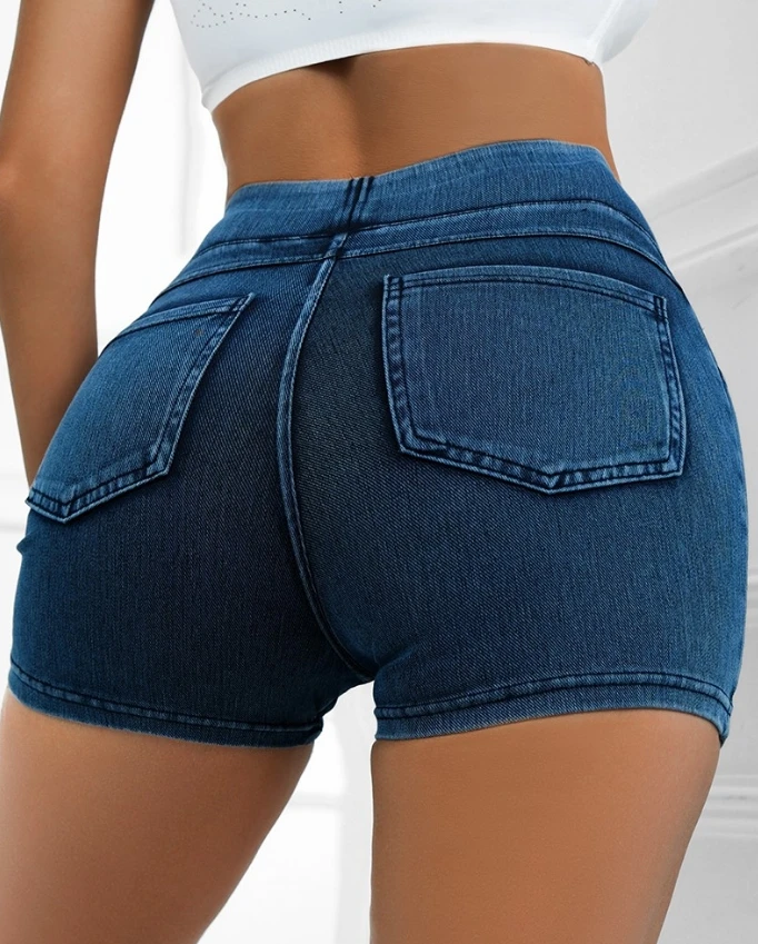 

Sexy Elegant Pocket Design High Waist Denim Active Shorts New Fashion 2024 Summer Casual Female Clothing Bottom Skinny Y2K