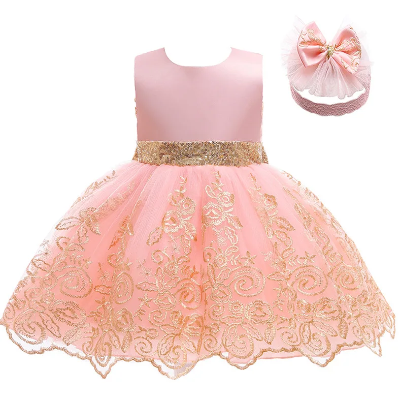 Luxury baby girl dress with mesh lace patchwork large bow girl dress 2024 Eid al Fitr baby dress first Christmas dress