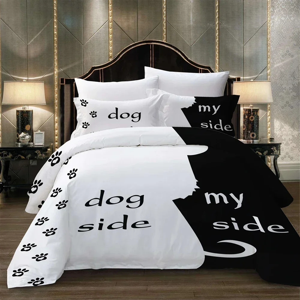 

Black White Bedding Set Cat/Dog/He and Her Couple Bedclothes Pillowcase Customized Duvet Cover Set Bedspread