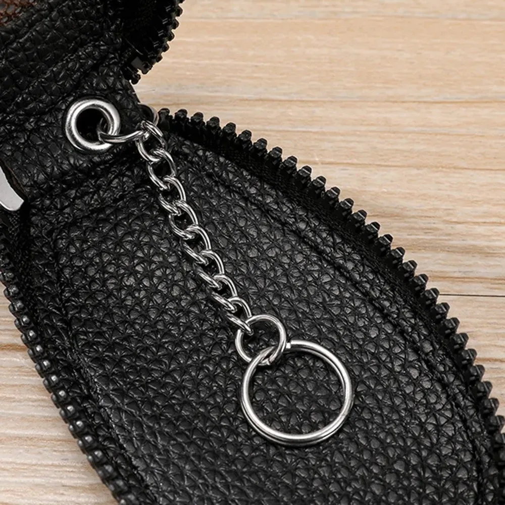 Transparent Mesh Car Key Bag Multifunctional Zipper Closure Leather Key Case Coin Storage Protection Cover Mini Storage Bag