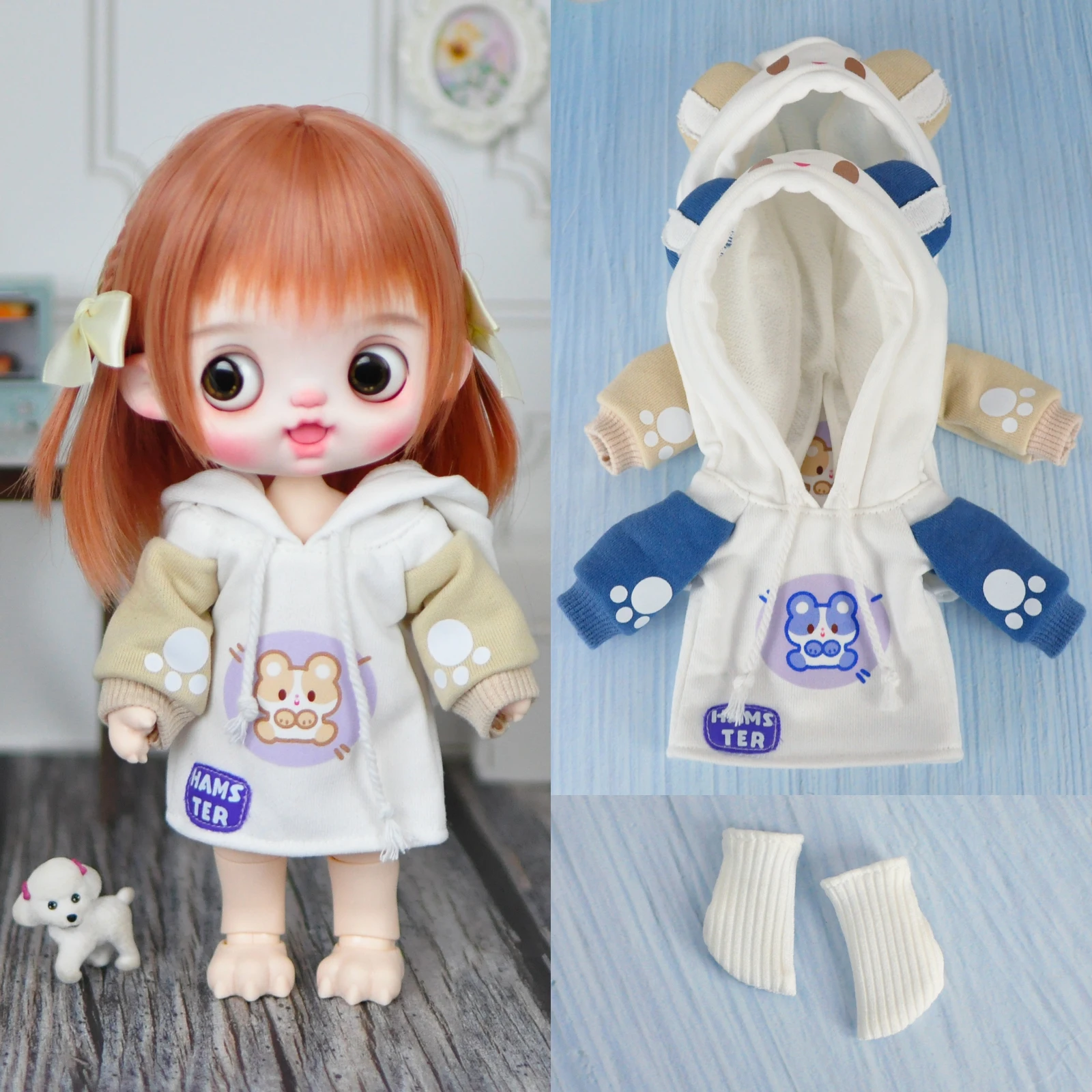 YMY 큰 배 바디 인형 옷, 1/6 사이즈, 귀여운 동물 세트, 양말 포함, 30cm bjd 움직일 수 있는 바디 