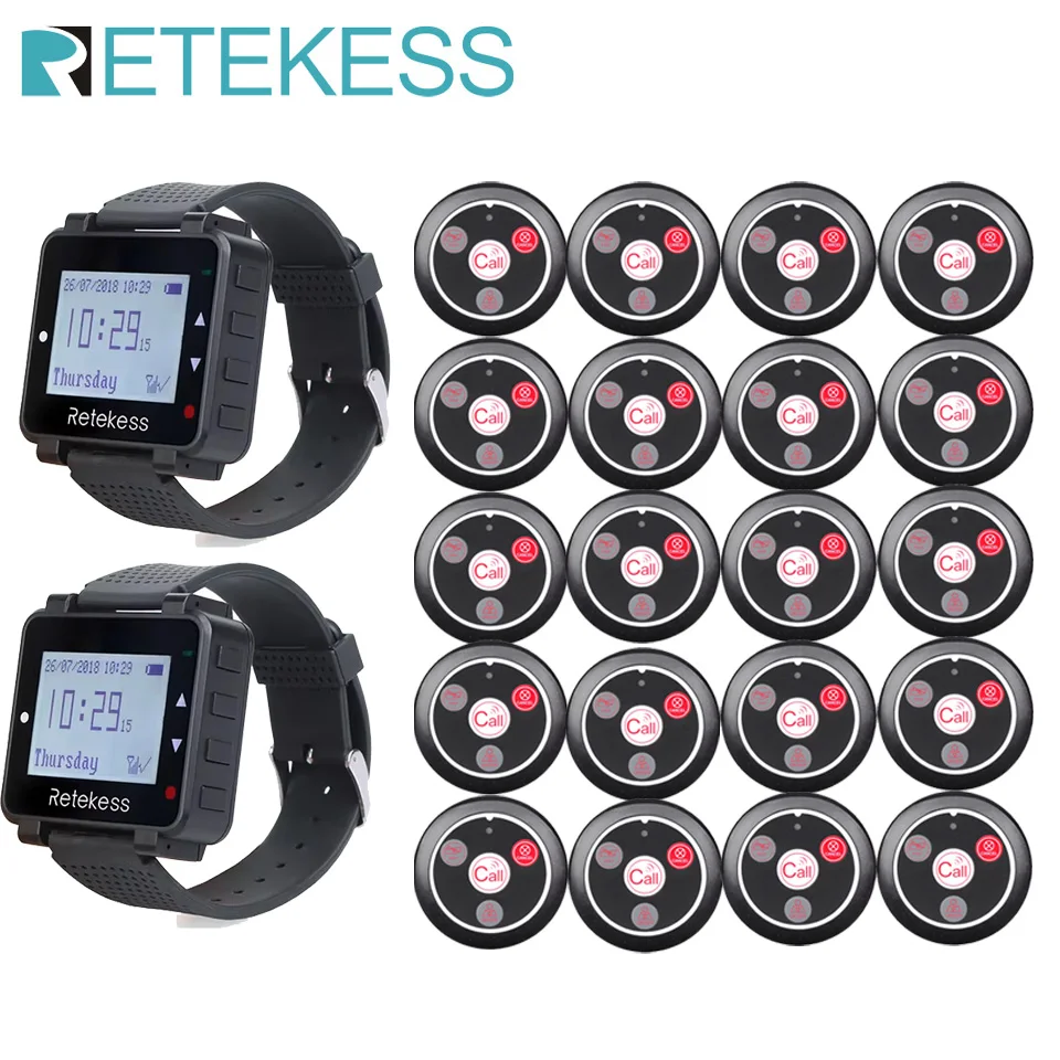 Retekess Hookah Restaurant Waiter Call System 2 T128 Watch Receiver Pager 20 T117 Waiter Call Button For Cafe Bar Club Fast Food