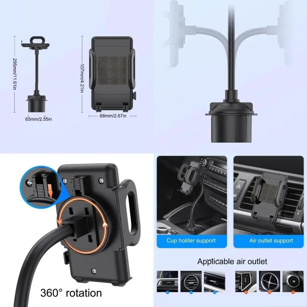 

R53C Versatile Car Cupholder Phone Stand Multiple Angles Adjustment Car Cup Holder Phone Stand for Safe Driving Entertainment