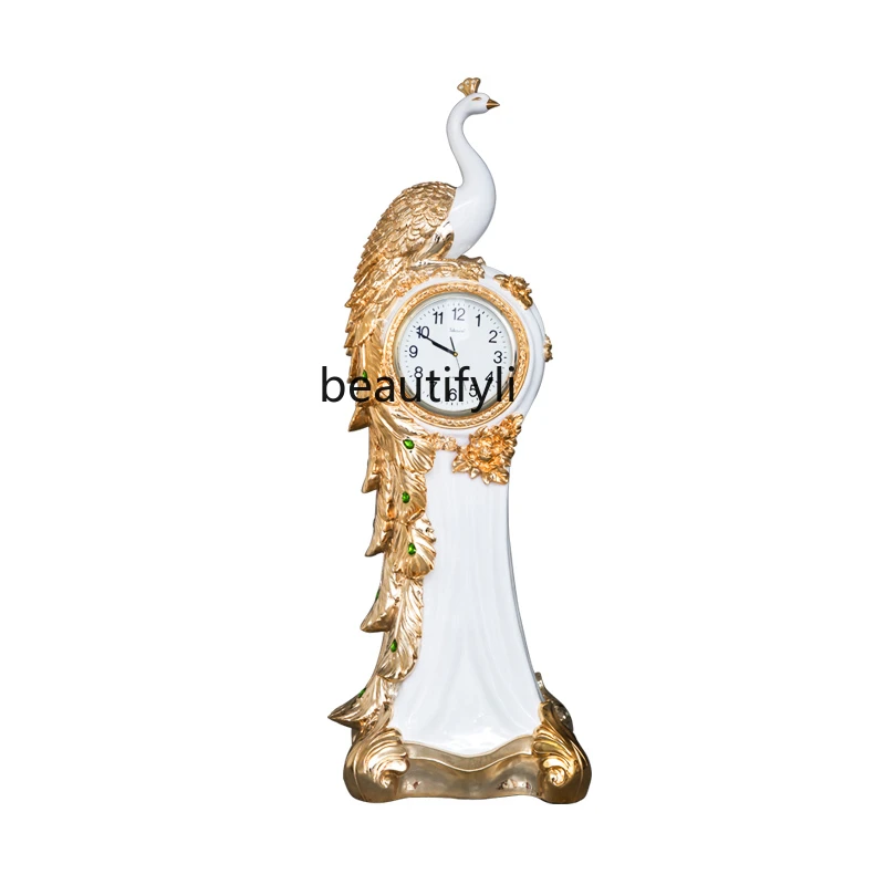 European Phoenix Peacock Floor Large Clock Vertical Living Room and Hotel Lobby Club Station Clock Decoration Decorations