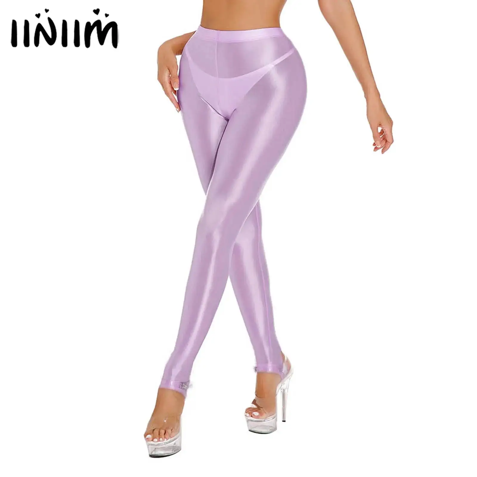 

Womens Gym Yoga Workout Pants Tummy Control Sport Jogging Pants Glossy Stirrup Leggings High Waist Elastic Waist Tights