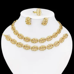 Minimalist Style Jewelry Set 18K Gold Plated Women Necklace Earrings Bracelet And Ring 4pcs Jewelry Set Wedding Party Gift