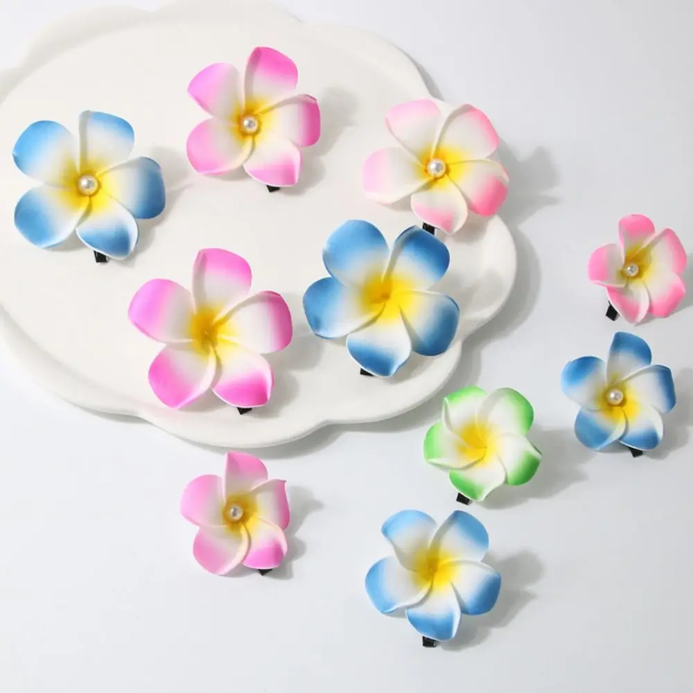 Pinza para el pelo de flor Frangipani, pinza geométrica de tamaño mediano para niñas, pasadores de estilo coreano, horquillas de flores degradadas para vacaciones