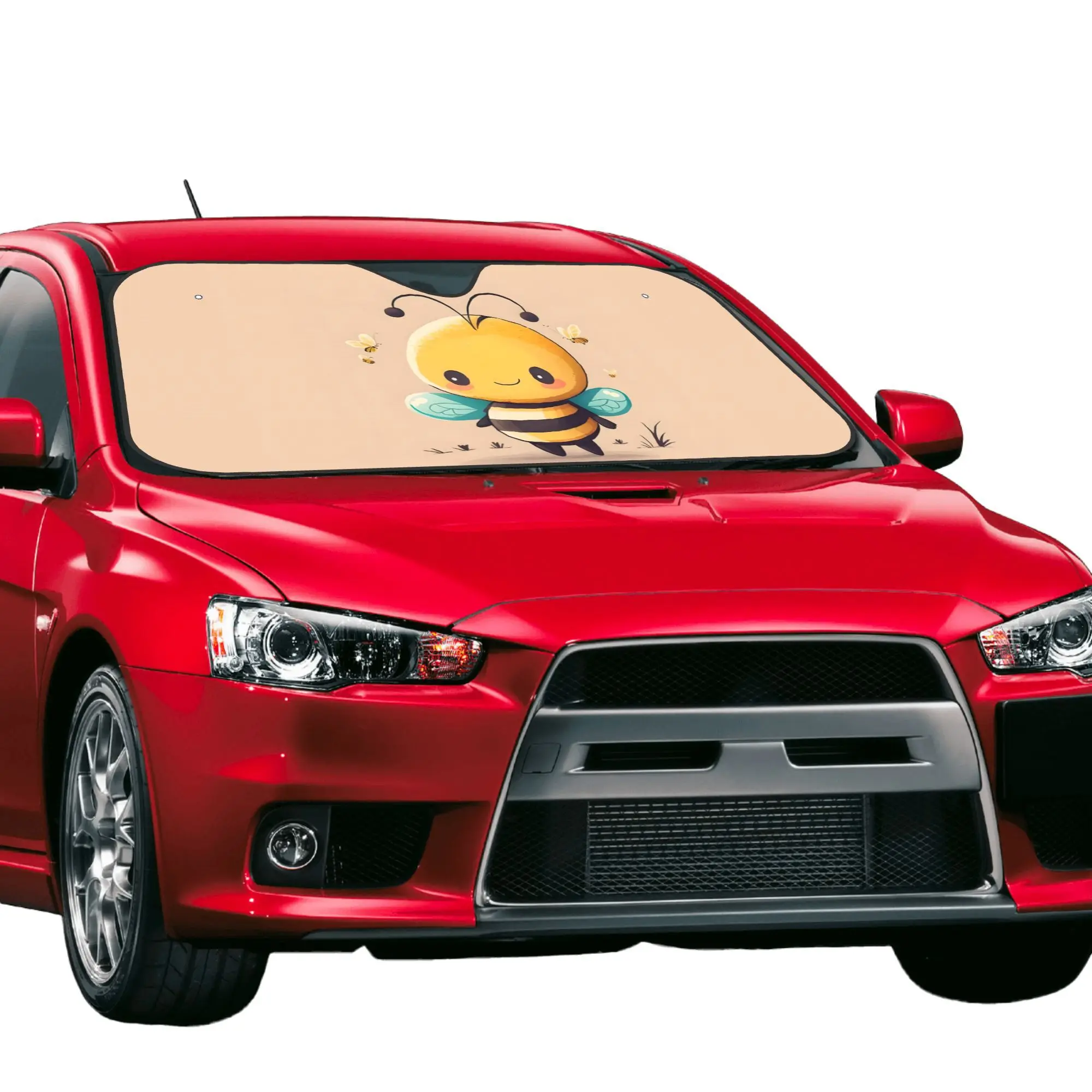 Cartoon-Style Sunshade For Featuring A Honeybee Design, Providing UV Protection For Your Windshield. It Fits Most Vehicles And M