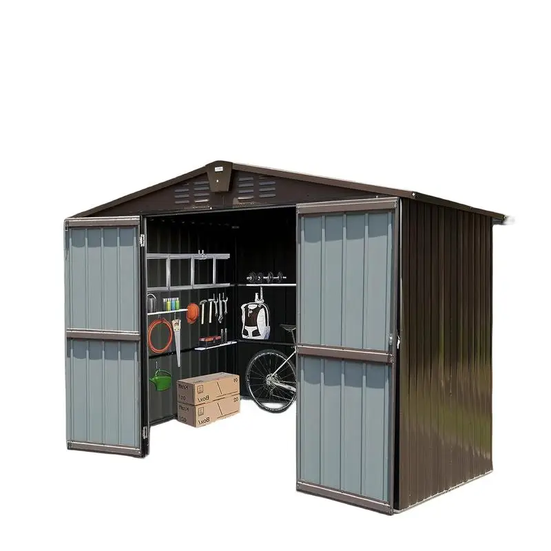 

Outdoor Storage Shed 10x8, Metal Tool Shed with Lockable Double Doors, Large Waterproof Bike Shed for Garden and Backyard