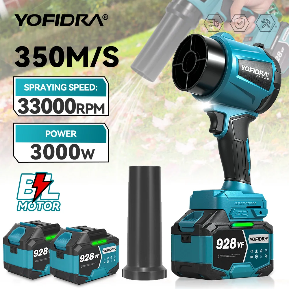 YOFIDRA Ventilatore Turbo Elettrico Brushless 330000RPM Ventilatore Foglia Palmare Strumento di Soffiaggio Polvere per Makita 18V Perni Batteria