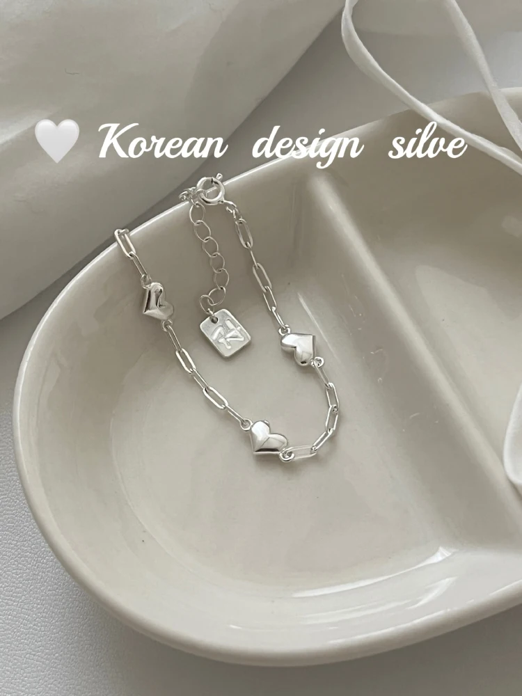 

S925 Sterling Silver Heart ape Bracelet Unique Design mat Sle Faion Jewelry for Women Sweet Sle Staable Wris...