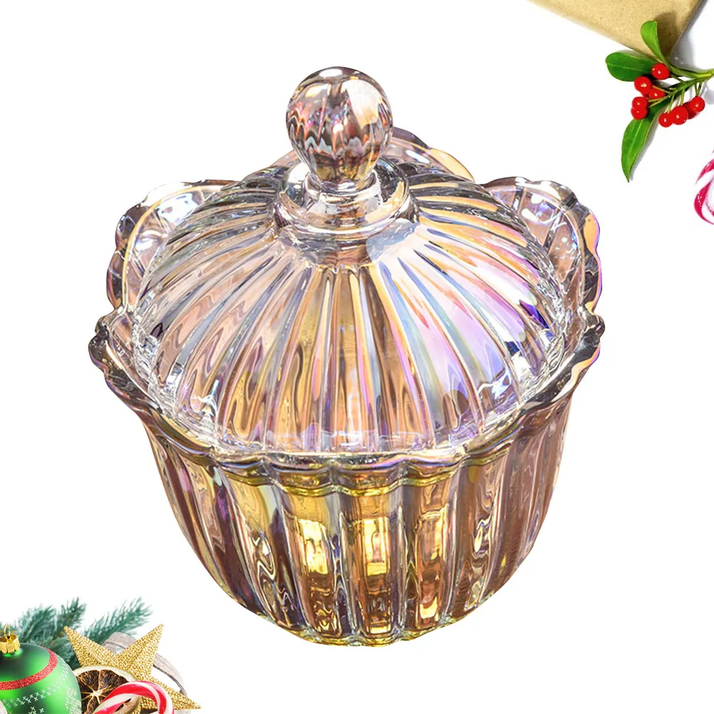 Lead Free Glass Storage Jar with Lid Transparent Striped Design for Candies Snacks Brushes Toothpicks Swabs Home Store