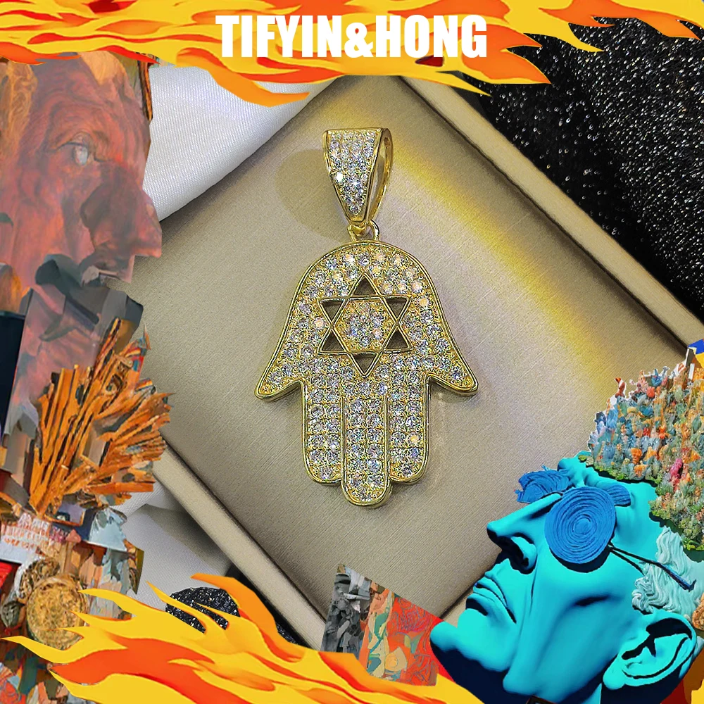 New men's and women's trendy gold-plated necklace, diamond inlaid pendant, street nightclub decoration, hip-hop culture