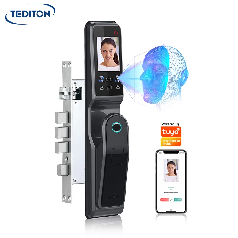 Tediton Newest Digital 3D Face ID Fingerprint Palm Face Recognition Smart Door Lock with Eye Scanner