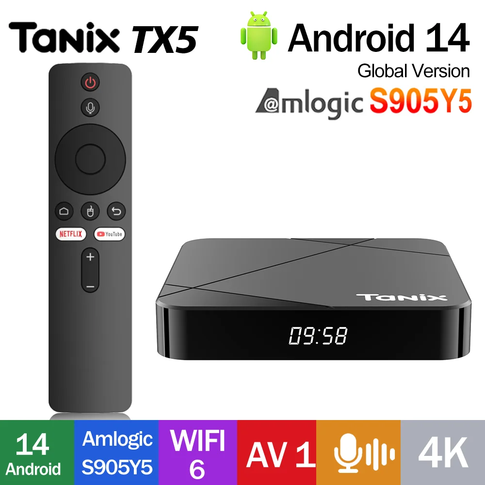 Original Tanix TX5 Android14.0 TV Box Amlogic S905Y5 Quad Core AV1 BT 2.4G&5G Dual Wifi 4K HD Set Top Box Media Player