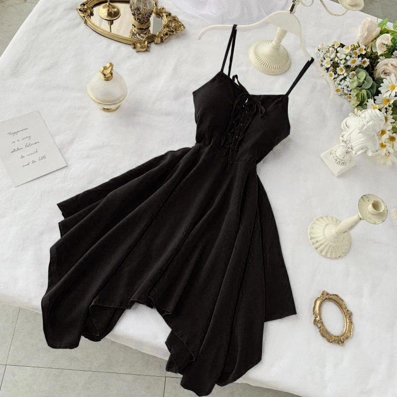 Zcwxm abiti Sexy con cinturino per le donne estate femminile scollo a V senza maniche abito a vita alta Ladys Sash Tie Up Dress