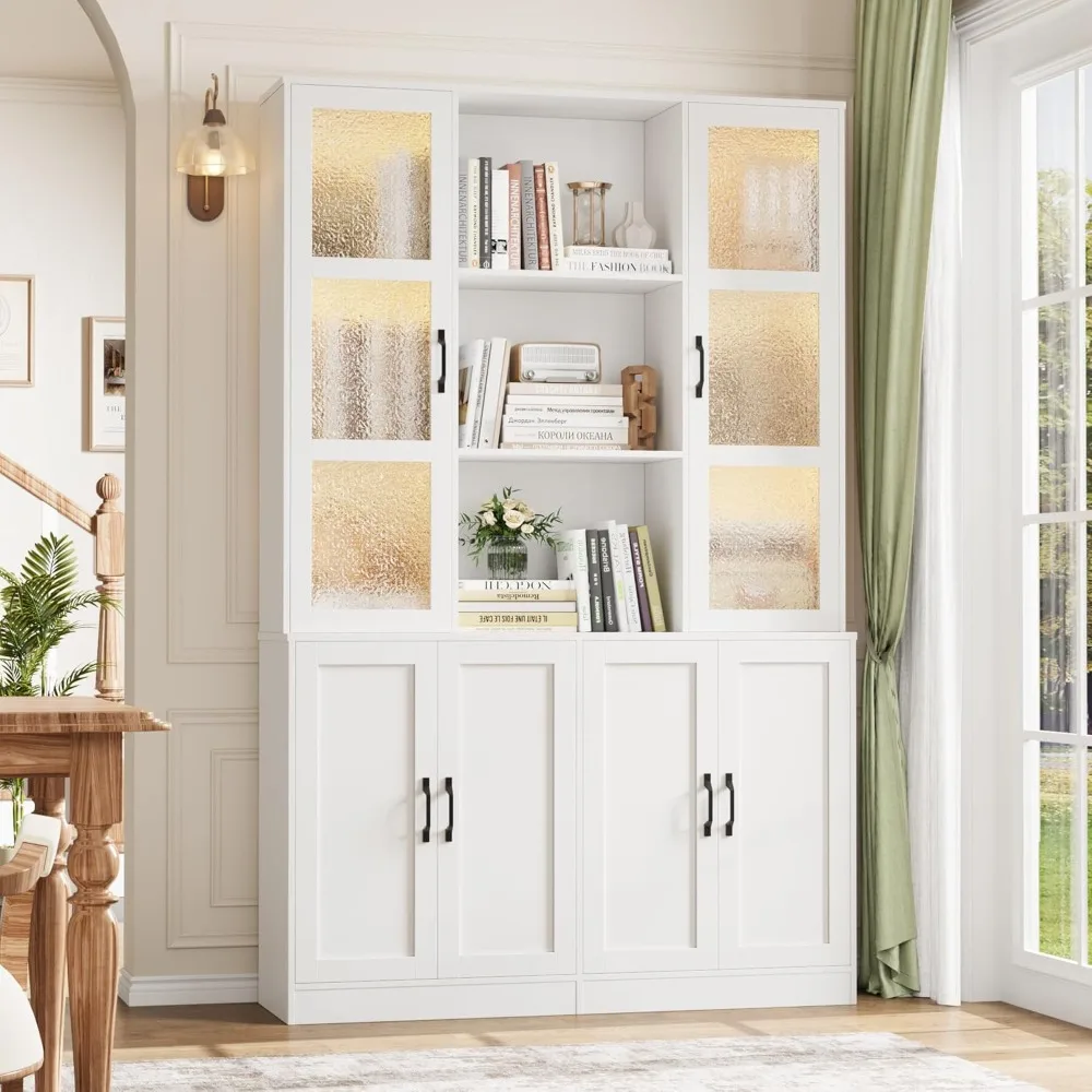 Biały regał z drzwiami o przekątnej 71 cali, podwójny szeroki regał i regał z drzwiami, duża szafka na książki z regałami