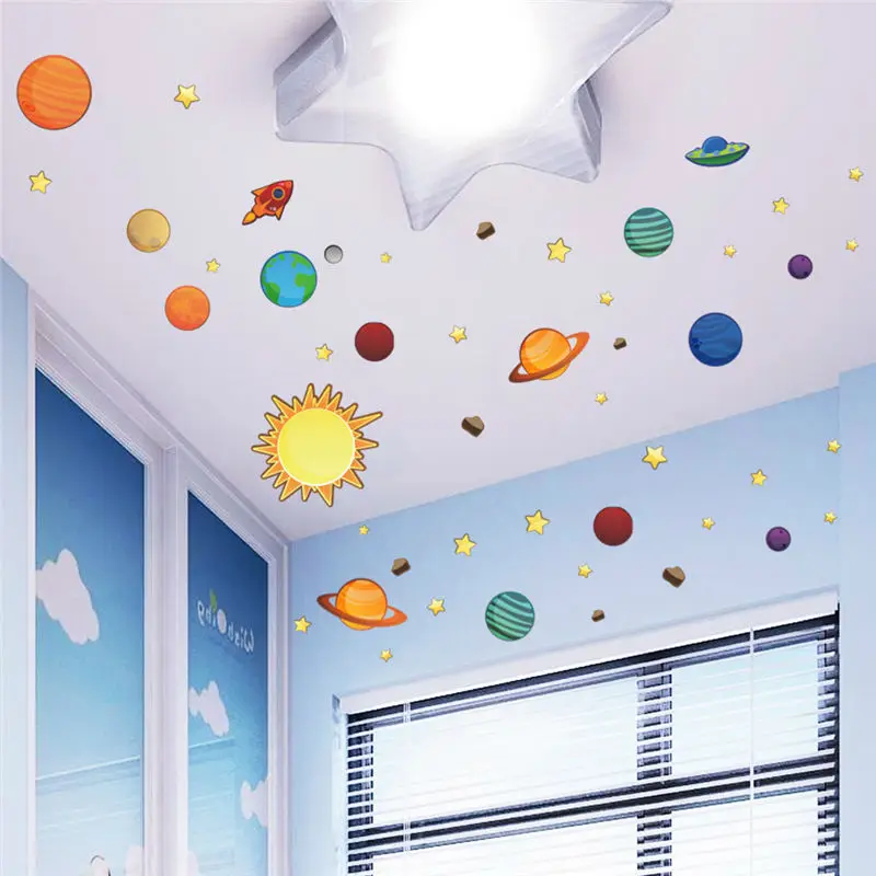 Creative Solar System Planets Stars Sun Wall Sticker For Kids Bedroom Decoration Nursery Mural Art Diy Home Decal Pvc Poster