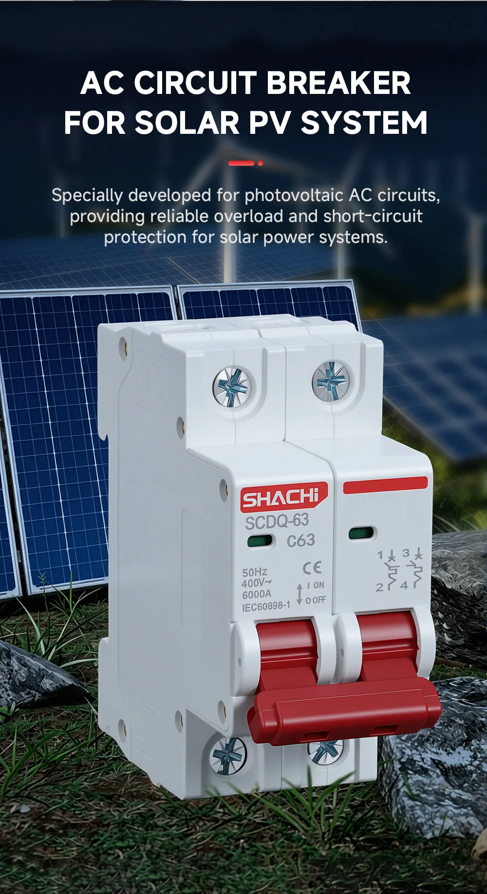 SHACHI AC Mini-Leitungsschutzschalter MCB 2P 16A 20A 25A 32A 40A 63A 220V 400V C-Typ DIN-Schienen-Luftschalter für den Überlastschutz im Haushalt – Detail 7