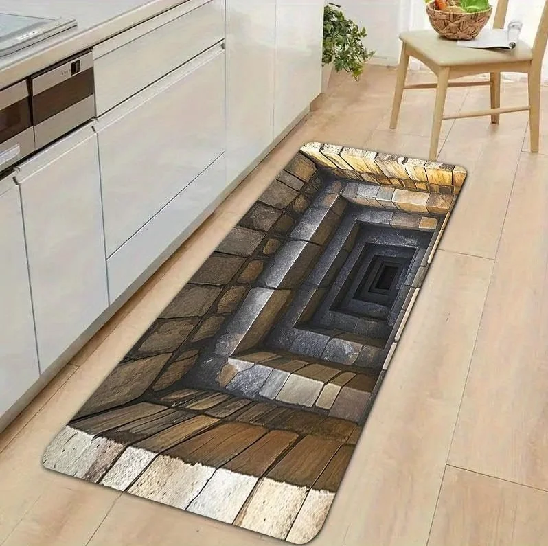 Bedroom Hallway Runner Rug 3D Infinite Passage Optical Illusion Pattern Carpet Non-Slip Soft Easy Clean Creative Decor Home Mat