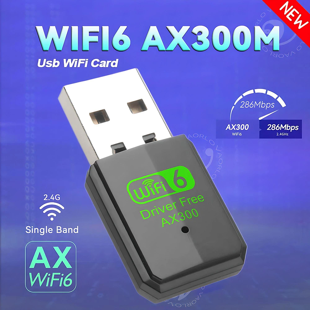

WiFi USB Wireless Adapter AX300 Wi-Fi6 2.4GHz 802.11AX Wireless Network Card Receiver Dongle For PC/Laptop Win7/10/11 Drive Free