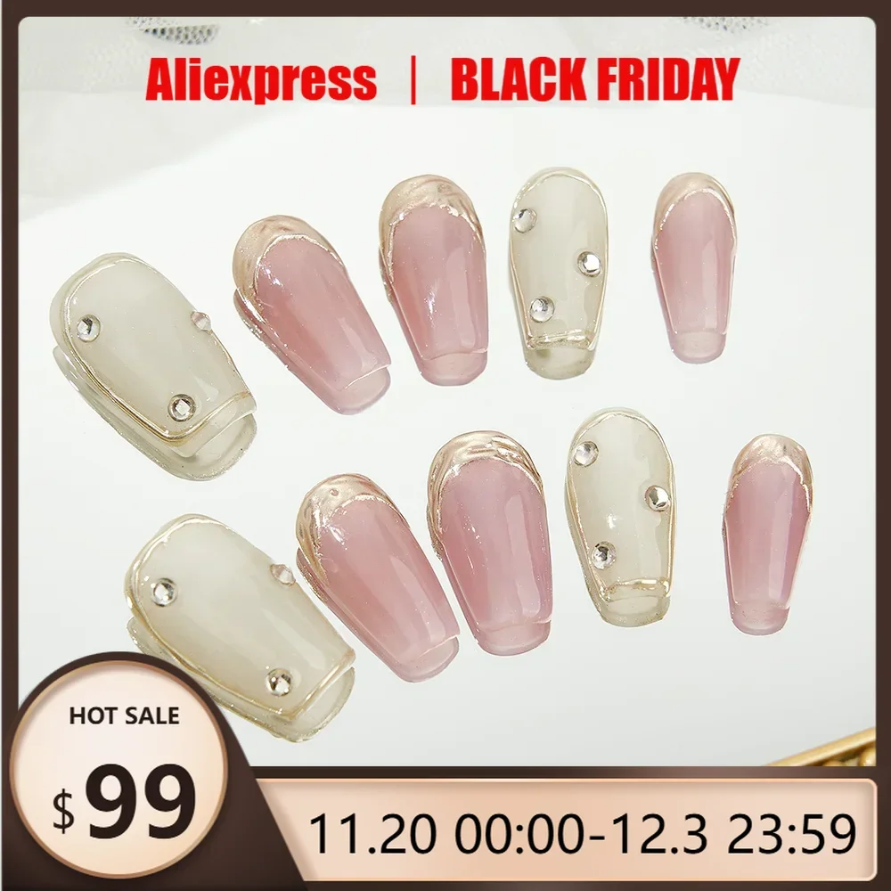 

10 шт./компл., розовый, фиолетовый, ручной работы, пресс для ногтей телесного цвета, носимые металлические зеркальные линии, накладные советы для дизайна ногтей для женщин и девочек, красота