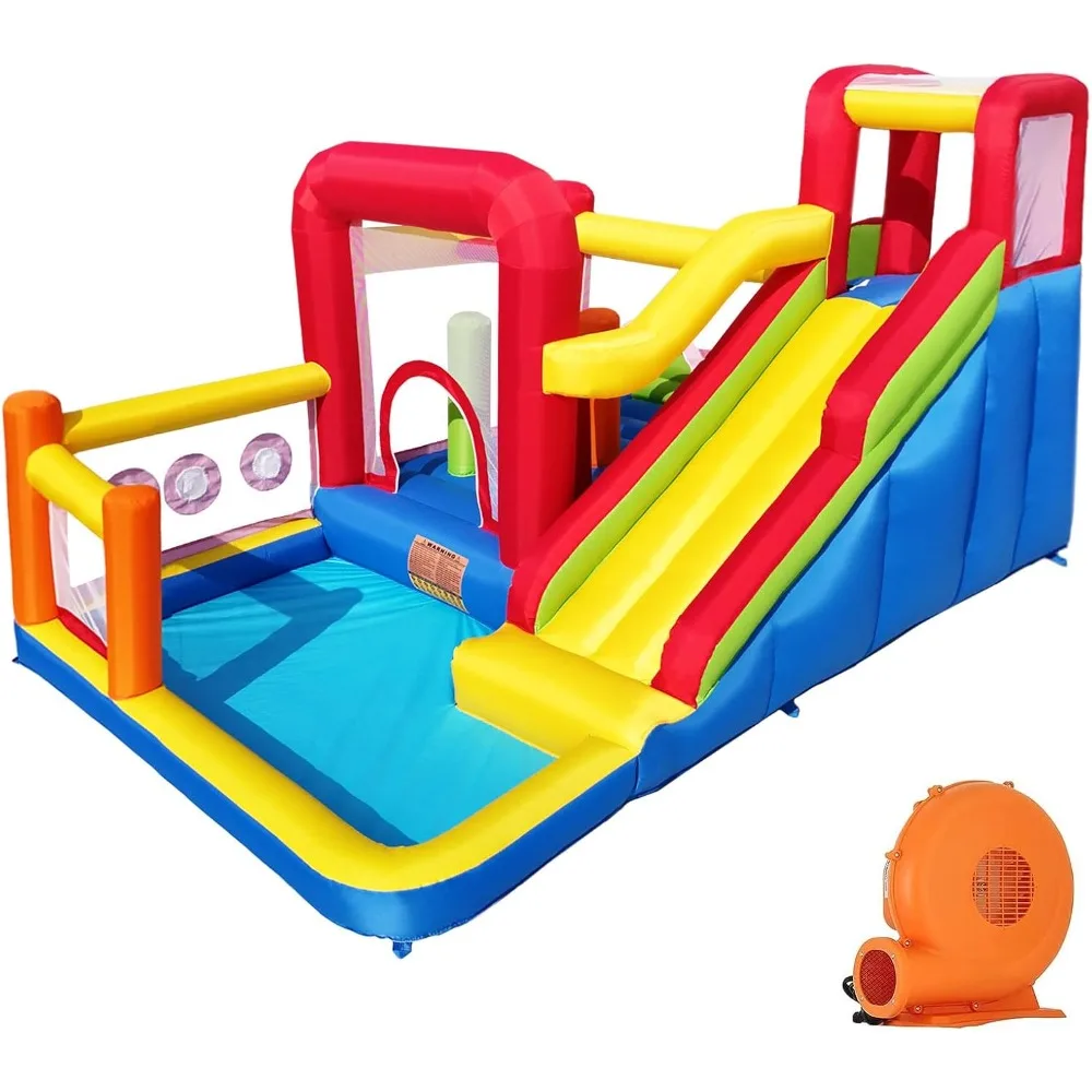 

Bounce House, Inflatable Bounce Castle With Blower For Kids, Blow Up Jumping Bouncer With Slide, Climbing Wall, Obstacles, Tramp