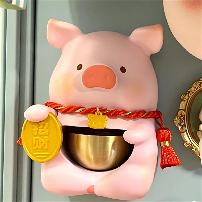 LuLu the Piggy Fortune Pig Bell LULU Pig Figures Action Figure Dolls Toys Christmas Gift for Kids Fridge Magnets Pig Doorbell