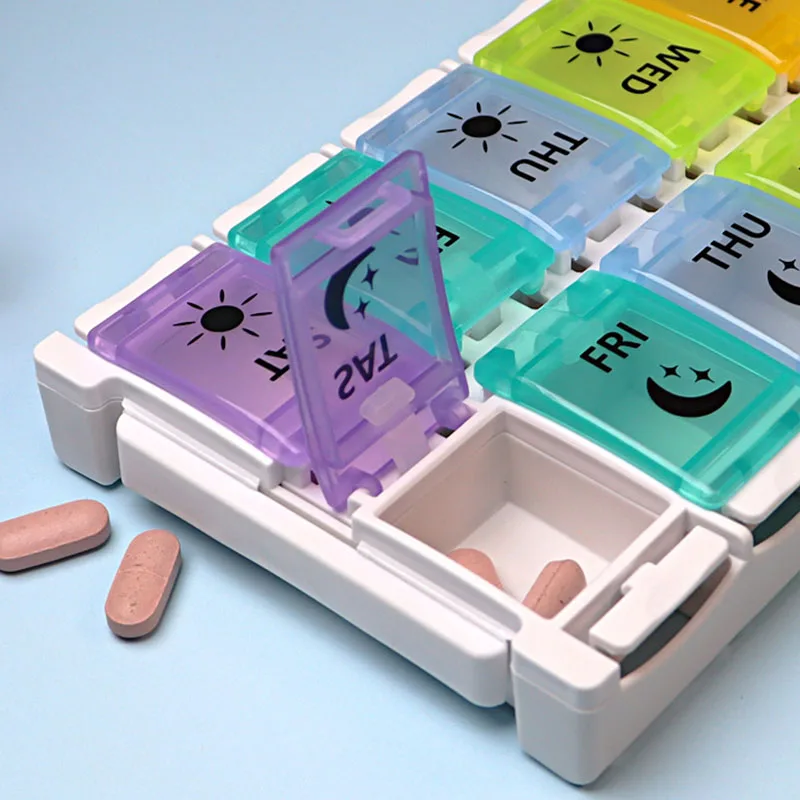 Tygodniowe przenośne podróżne pudełko na pigułki Organizer na 7 dni 14 siatek Pojemnik na pigułki Przechowywanie tabletek Leki Witaminy Medycyna Oleje rybne