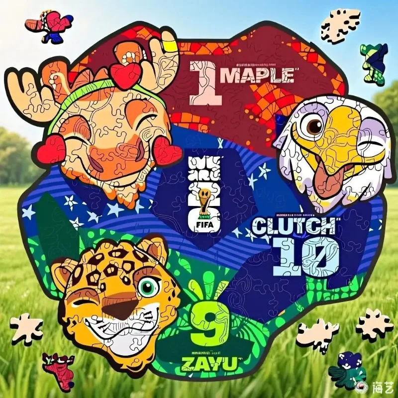 

Официально лицензированная деревянная головоломка с тремя талисманами Чемпионата мира по футболу FIFA 2026 для футбольных фанатов, коллекционная игрушка, 10,8*9,8 дюймов, подарок для детей