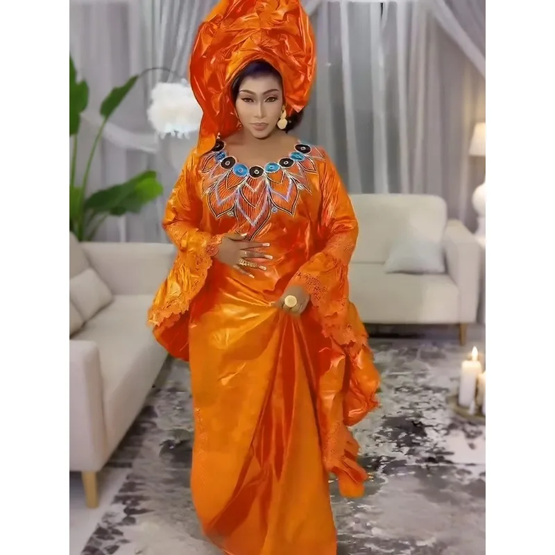 Plus Size African Party Long Dresses for Women 2026 New Luxury Bazin Embroidery Boubou Robe Elegant Muslim Wedding Evening Gown