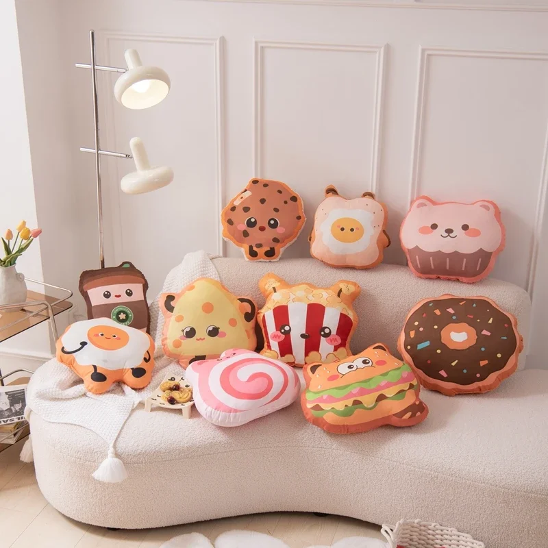 Creative Plush Donut Burger Shaped Pillow Funny Food Milk Tea Nap Pillow and Cushion for Kids Adults Birthday Gift Home Decor