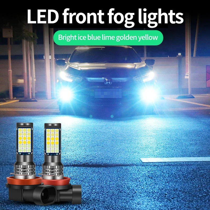 H4 H7 H11 LED Fog Light Tricolor Bulbs H1 H3 9005 HB3 9006 HB4 880 H27 H8 H9 35W Car Lamp White Ice Blue Red Yellow Pink