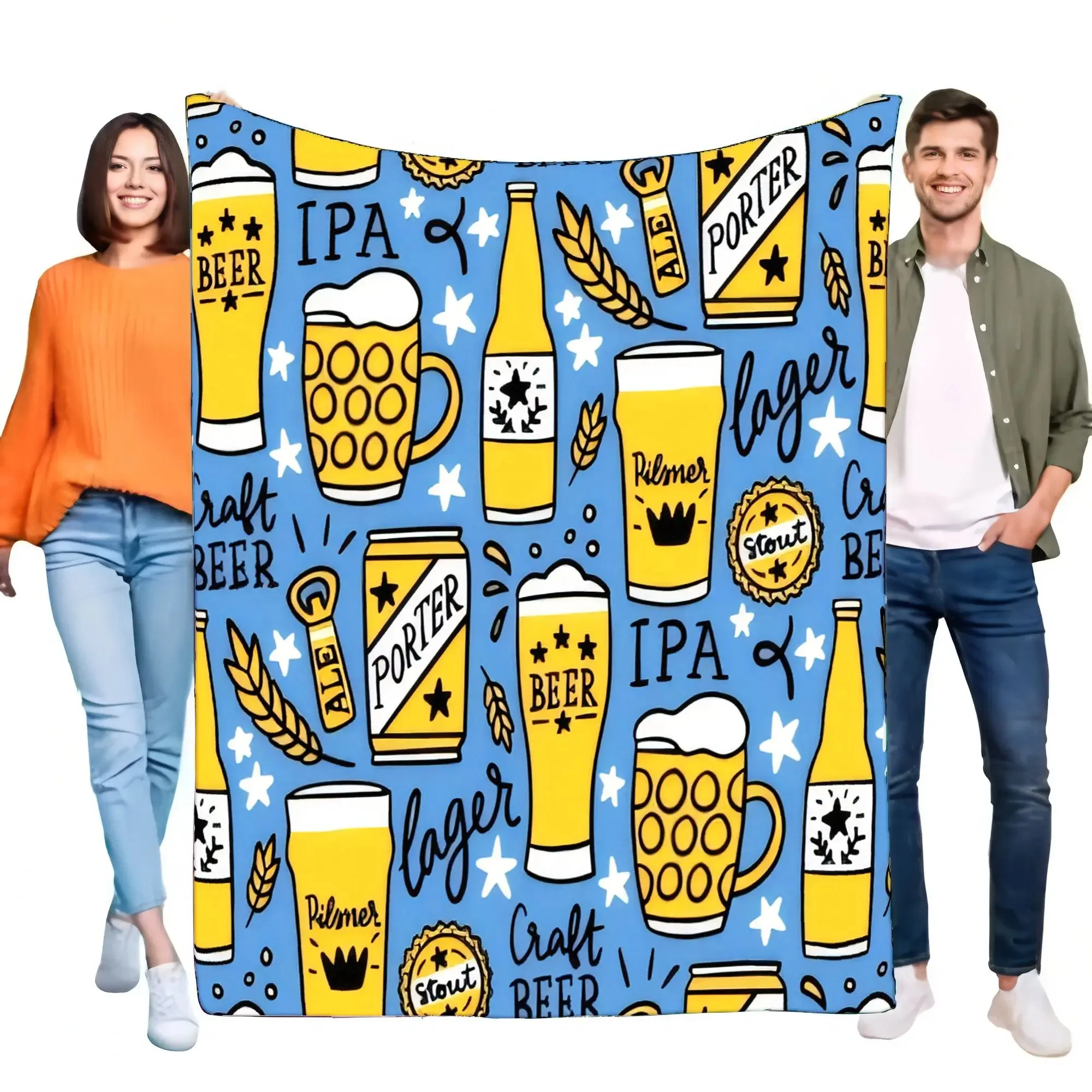 

Craft Beer Blanket Soft Cozy Throw Lightweight Fun Drinking Gift for Friends, Perfect for Beer Lovers' Decor, Unique Beer Patter