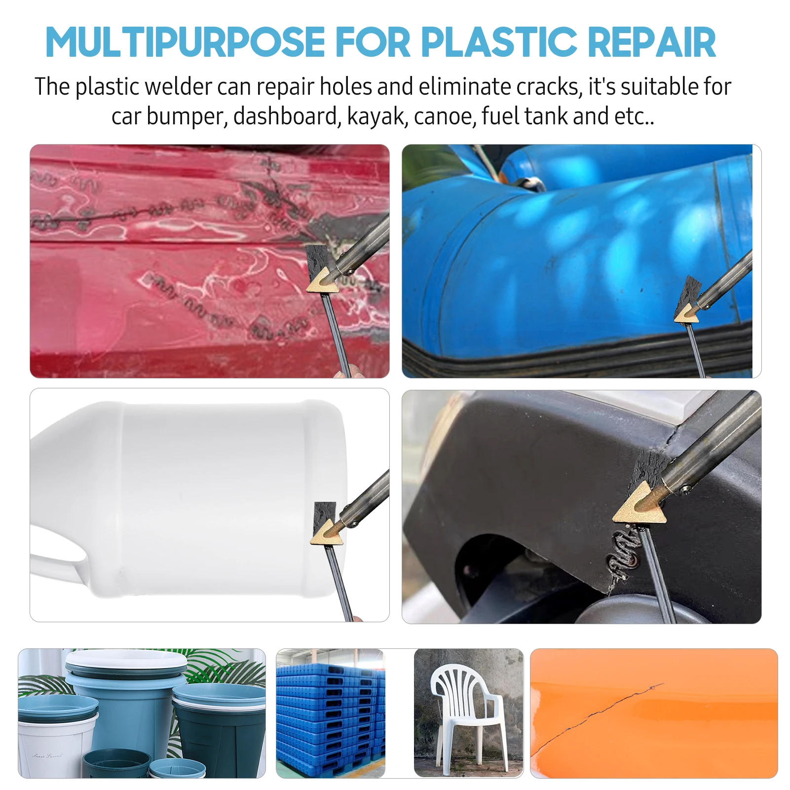 Kit di saldatura in plastica 80W saldatore con rete metallica cacciavite per carta vetrata paraurti per auto strumento di riparazione per Kayak saldatore per crepe in plastica